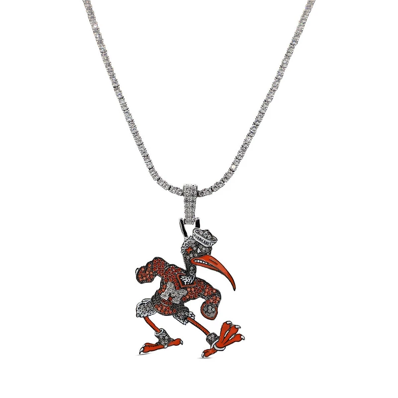 The GLD Shop Miami Hurricanes 14K White Gold Logo Pendant & 20" Tennis Chain