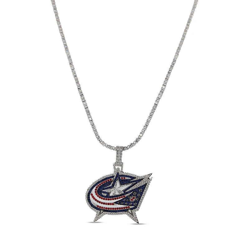 GLD Columbus Blue Jackets 14K White Gold Logo Pendant & 20" Tennis Chain