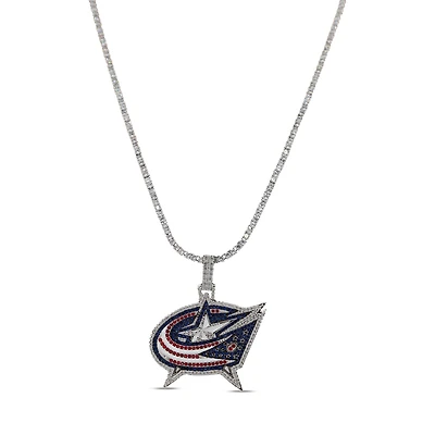 GLD Columbus Blue Jackets 14K White Gold Logo Pendant & 20" Tennis Chain