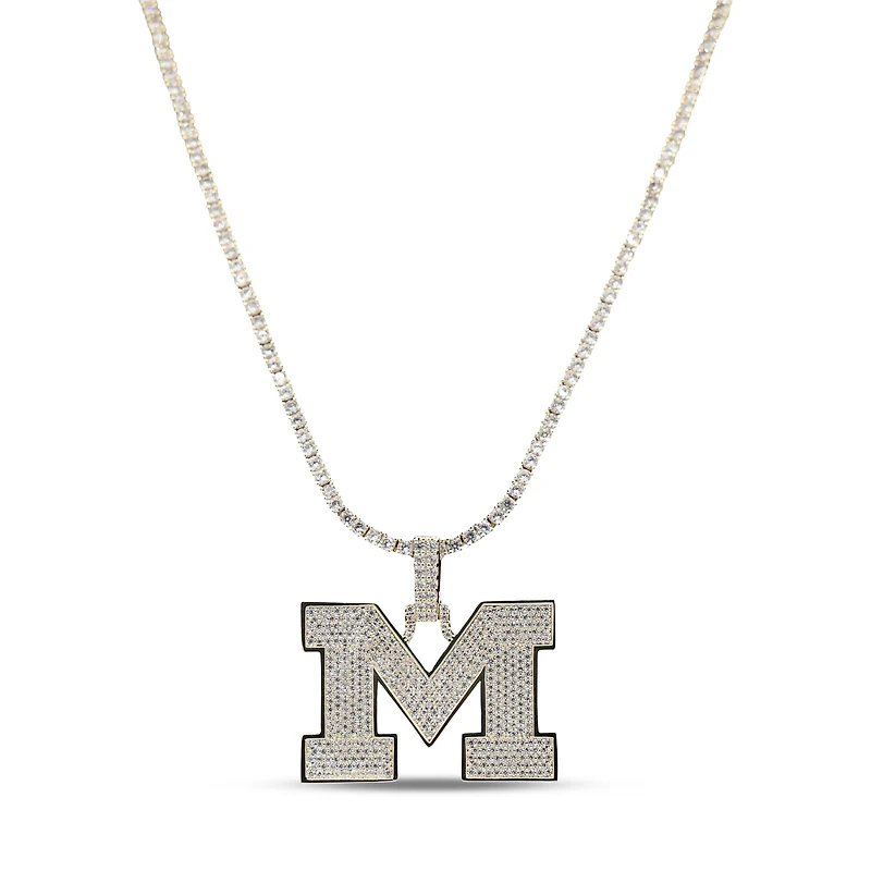 The GLD Shop Michigan Wolverines 18K Yellow Gold Logo Pendant & 20" Tennis Chain