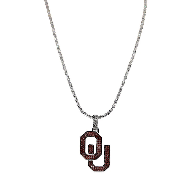 The GLD Shop Oklahoma Sooners 14K White Gold Logo Pendant & 20" Tennis Chain