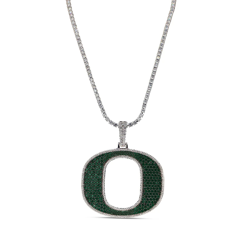 The GLD Shop Oregon Ducks 14K White Gold Logo Pendant & 20" Tennis Chain