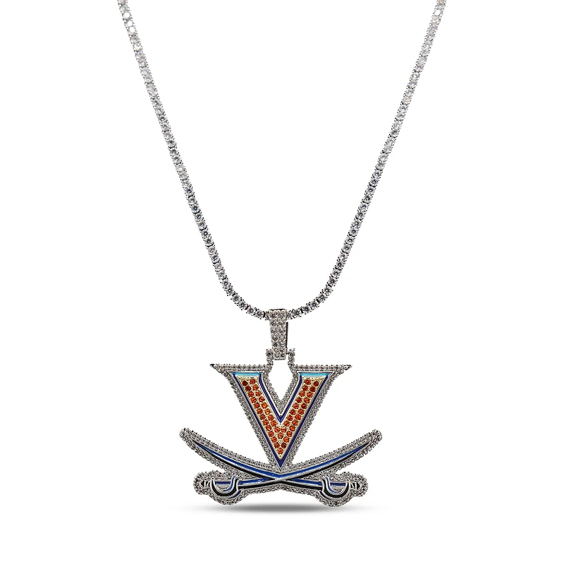 The GLD Shop Virginia Cavaliers 14K White Gold Logo Pendant & 20" Tennis Chain
