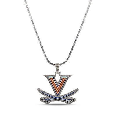 The GLD Shop Virginia Cavaliers 14K White Gold Logo Pendant & 20" Tennis Chain