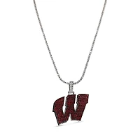 GLD Wisconsin Badgers 14K White Gold Logo Pendant & 20" Tennis Chain