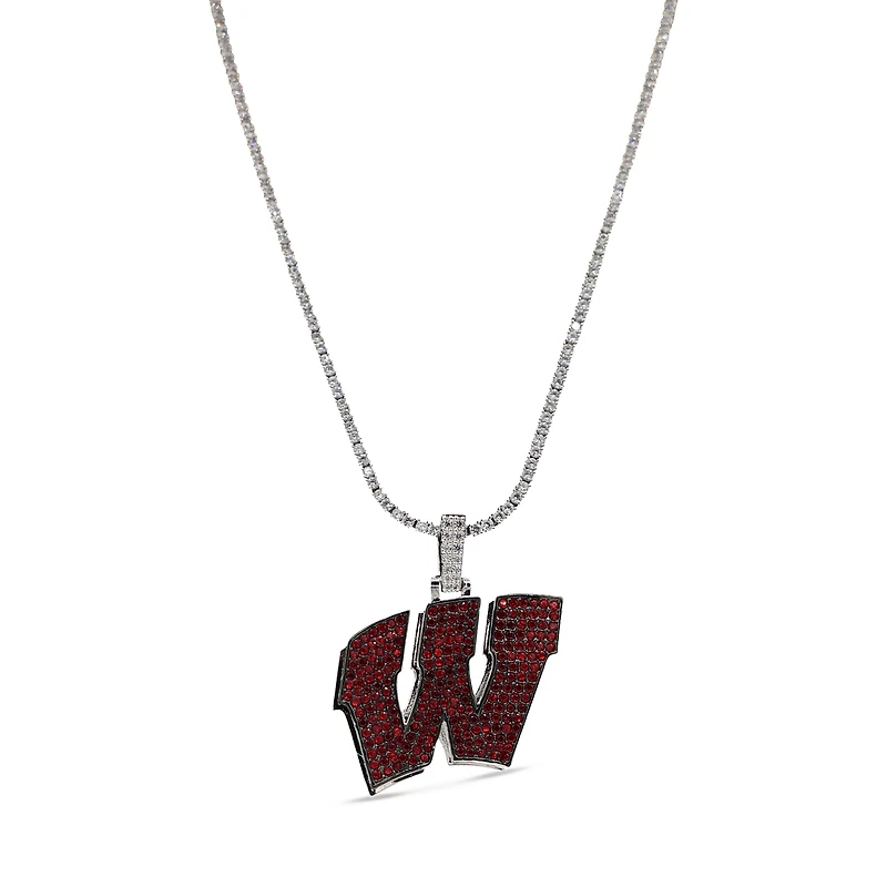 GLD Wisconsin Badgers 14K White Gold Logo Pendant & 20" Tennis Chain