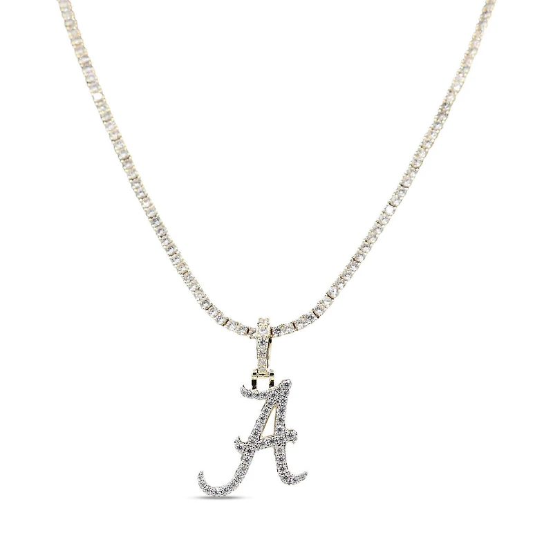 The GLD Shop Alabama Crimson Tide 18K Yellow Gold Logo Pendant & 20" Tennis Chain