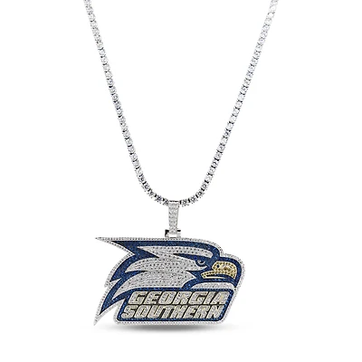 The GLD Shop Georgia Southern Eagles 14K White Gold Logo Pendant & 20" Tennis Chain