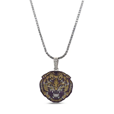 GLD LSU Tigers 14K White Gold Logo Pendant & 20" Tennis Chain