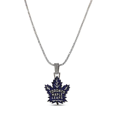 The GLD Shop Toronto Maple Leafs 14K White Gold Logo Pendant & 20" Tennis Chain