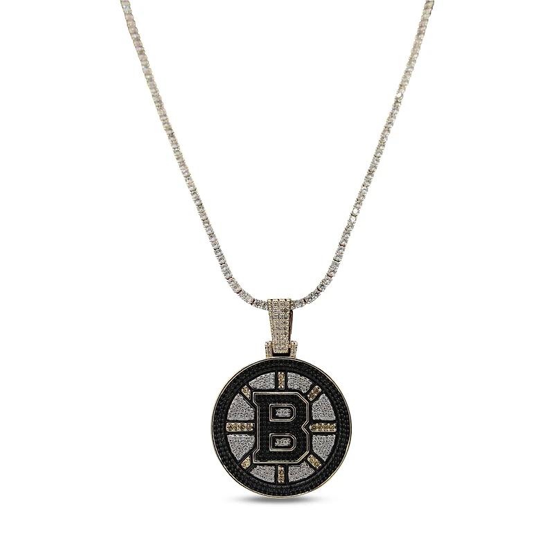 The GLD Shop Boston Bruins 18K Yellow Gold Logo Pendant & 20" Tennis Chain