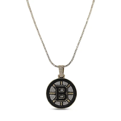 The GLD Shop Boston Bruins 18K Yellow Gold Logo Pendant & 20" Tennis Chain