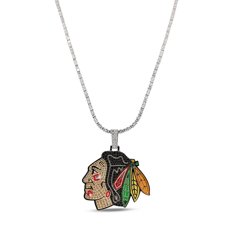The GLD Shop Chicago Blackhawks 18K Yellow Gold Logo Pendant & 20" Tennis Chain