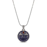 The GLD Shop Edmonton Oilers 14K White Gold Logo Pendant & 20" Tennis Chain