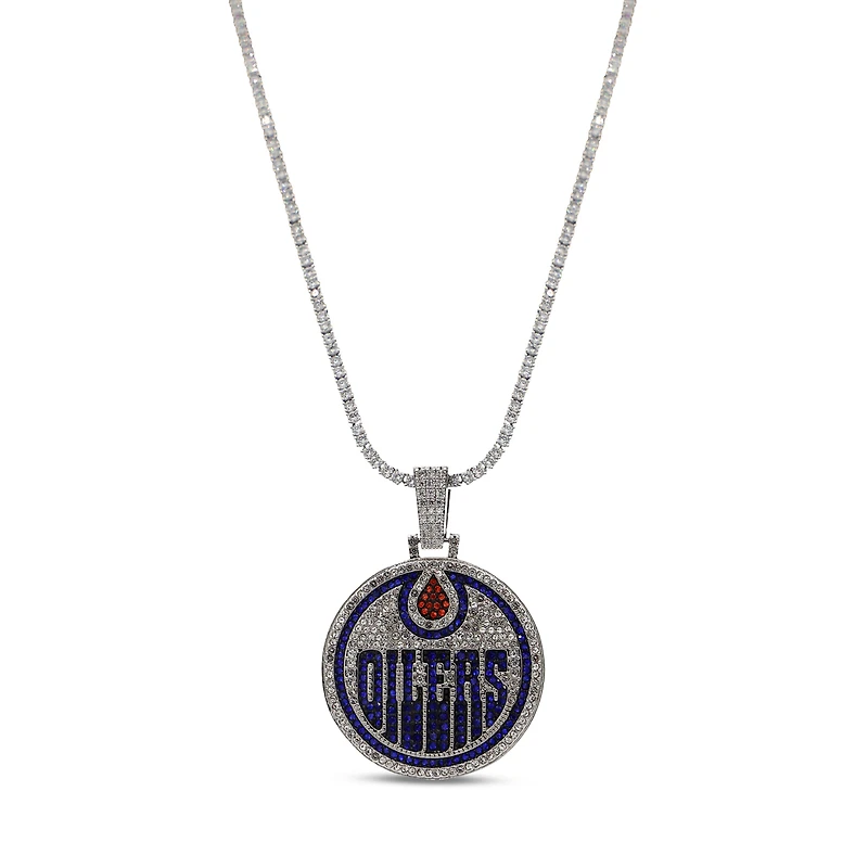The GLD Shop Edmonton Oilers 14K White Gold Logo Pendant & 20" Tennis Chain