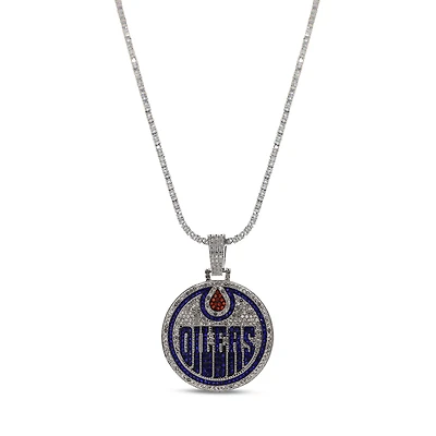 The GLD Shop Edmonton Oilers 14K White Gold Logo Pendant & 20" Tennis Chain