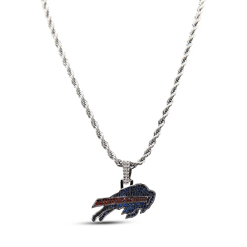 The GLD Shop Buffalo Bills 14K White Gold Logo Pendant & 20" Rope Chain
