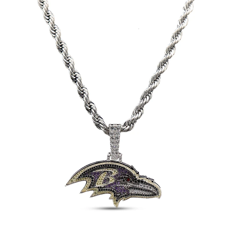 The GLD Shop Baltimore Ravens 14K White Gold Logo Pendant & 20" Rope Chain