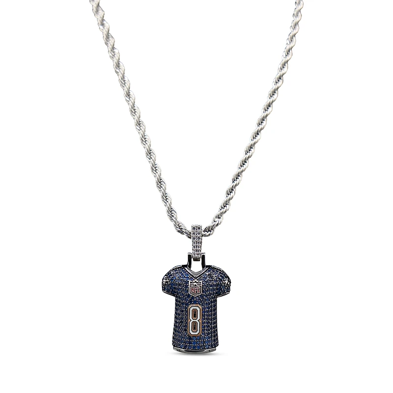 GLD Lamar Jackson Baltimore Ravens 14K White Gold Logo Pendant & 20" Rope Chain
