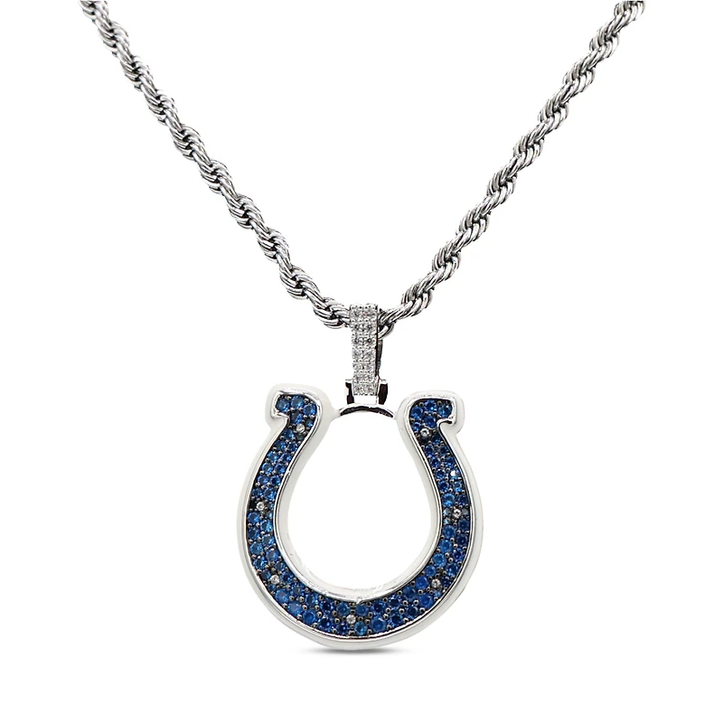 The GLD Shop Indianapolis Colts 14K White Gold Logo Pendant & 20" Rope Chain
