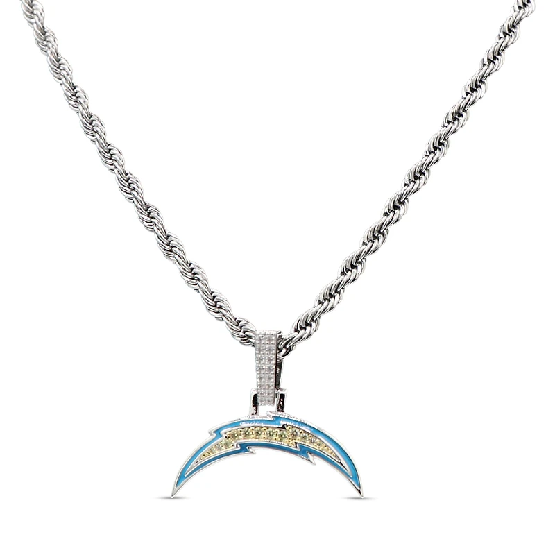 The GLD Shop Los Angeles Chargers 14K White Gold Logo Pendant & 20" Rope Chain