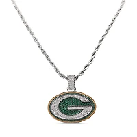 The GLD Shop Green Bay Packers 14K White Gold Logo Pendant & 20" Rope Chain
