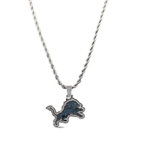 The GLD Shop Detroit Lions 14K White Gold Logo Pendant & 20" Rope Chain