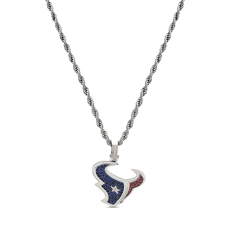 The GLD Shop Houston Texans 14K White Gold Logo Pendant & 20" Rope Chain