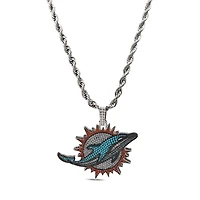 The GLD Shop Miami Dolphins 14K White Gold Logo Pendant & 20" Rope Chain