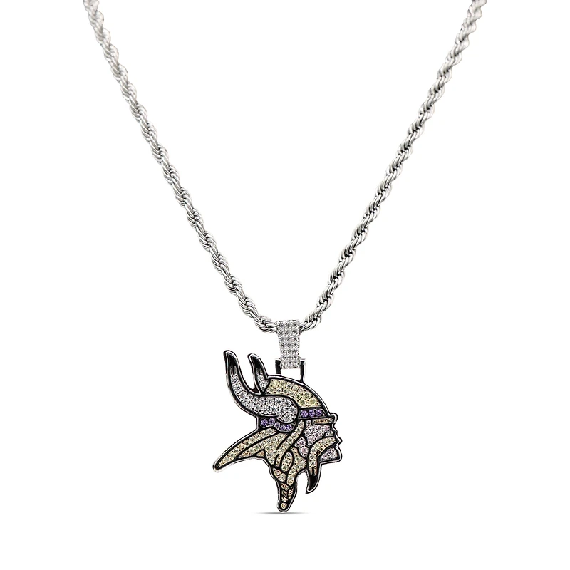 The GLD Shop Minnesota Vikings 14K White Gold Logo Pendant & 20" Rope Chain
