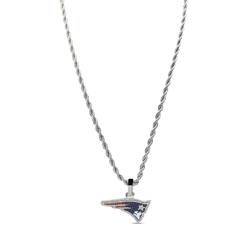 The GLD Shop New England Patriots 14K White Gold Logo Pendant & 20" Rope Chain