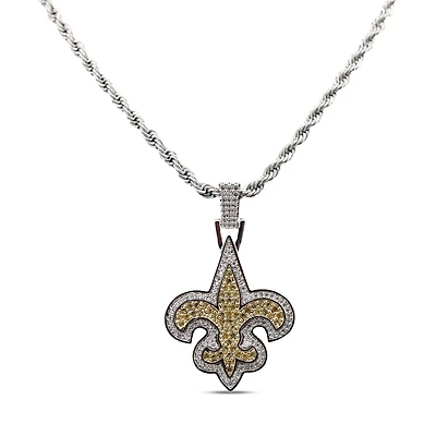 The GLD Shop New Orleans Saints 14K White Gold Logo Pendant & 20" Rope Chain