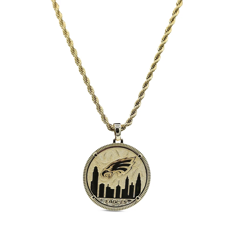 The GLD Shop Philadelphia Eagles 18K Yellow Gold Logo Pendant & 20" Rope Chain