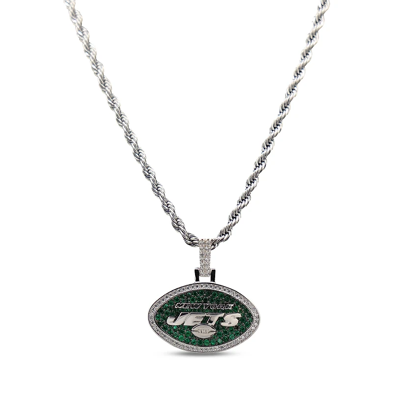 The GLD Shop New York Jets 14K White Gold Logo Pendant & 20" Rope Chain