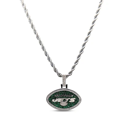 The GLD Shop New York Jets 14K White Gold Logo Pendant & 20" Rope Chain
