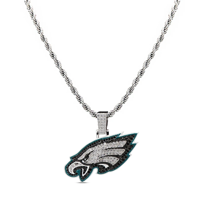 The GLD Shop Philadelphia Eagles 14K White Gold Logo Pendant & 20" Rope Chain