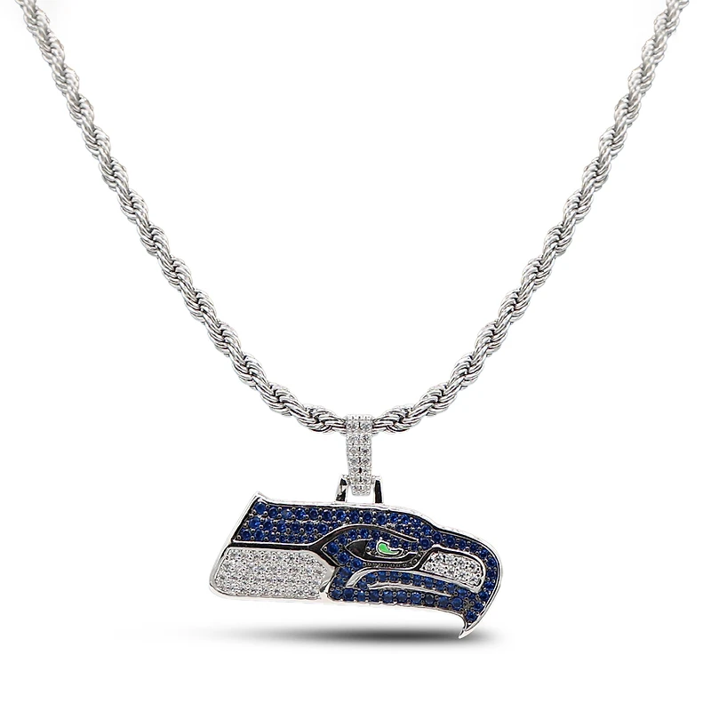 The GLD Shop Seattle Seahawks 14K White Gold Logo Pendant & 20" Rope Chain