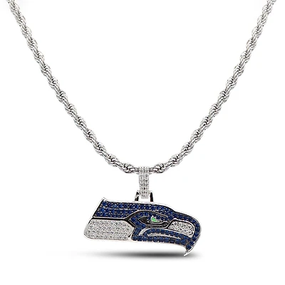 GLD Seattle Seahawks 14K White Gold Logo Pendant & 20" Rope Chain