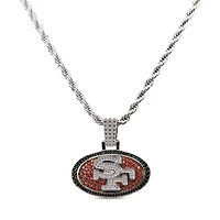 The GLD Shop San Francisco 49ers 14K White Gold Logo Pendant & 20" Rope Chain