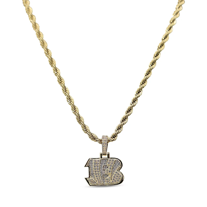 The GLD Shop Cincinnati Bengals 18K Yellow Gold Logo Pendant & 20" Rope Chain