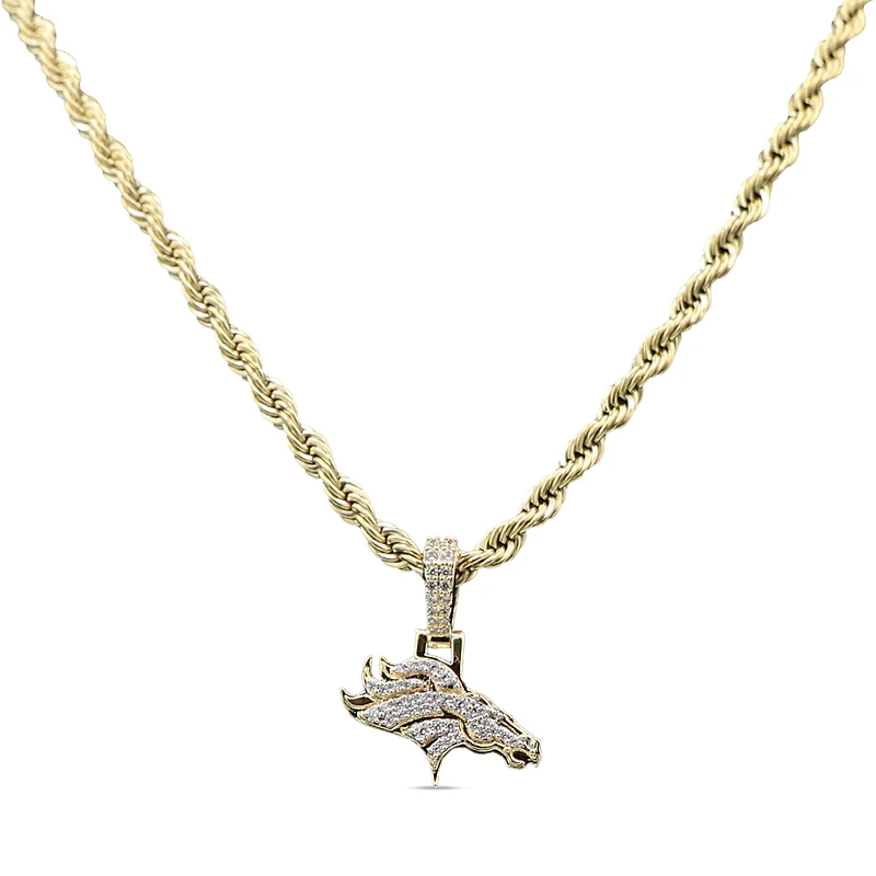 The GLD Shop Denver Broncos 18K Yellow Gold Logo Pendant & 20" Rope Chain