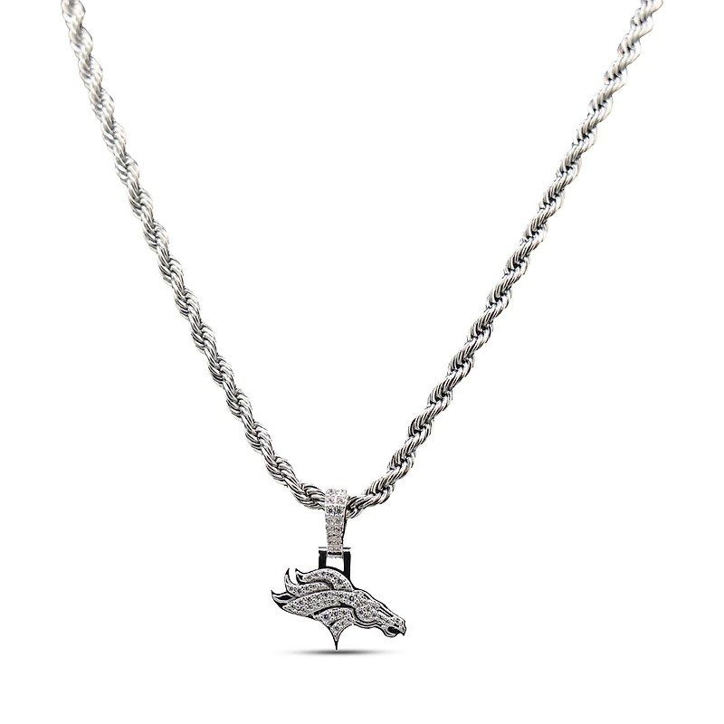 GLD Denver Broncos 14K White Gold Logo Pendant & 20" Rope Chain