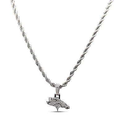 GLD Denver Broncos 14K White Gold Logo Pendant & 20" Rope Chain