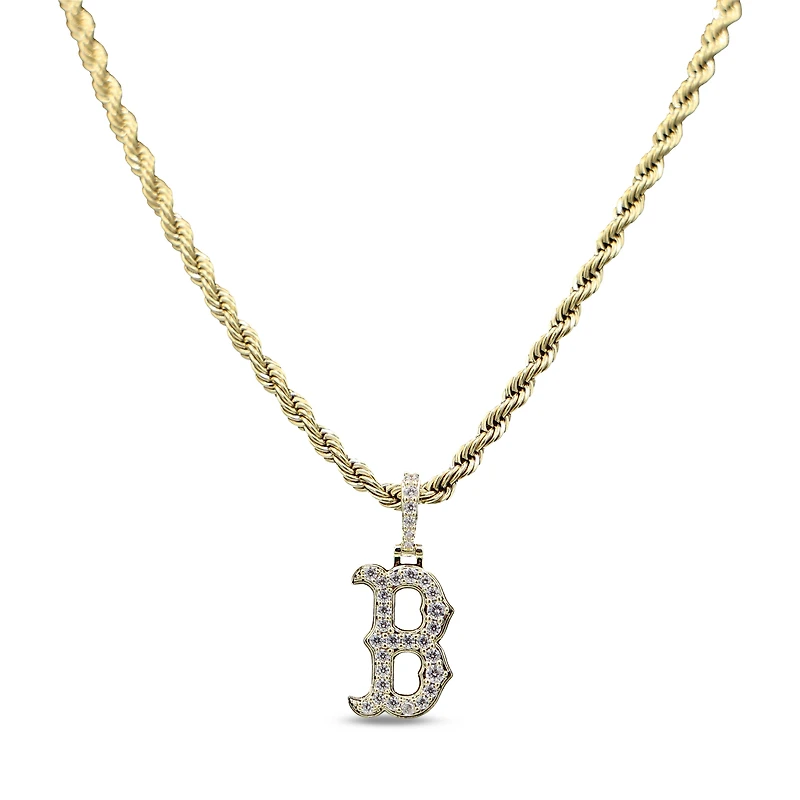 The GLD Shop Boston Red Sox 18K Yellow Gold Logo Pendant & 20" Rope Chain