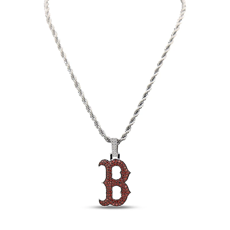 GLD Boston Red Sox 14K White Gold Logo Pendant & 20" Rope Chain