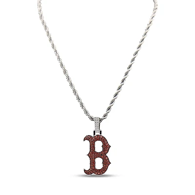 GLD Boston Red Sox 14K White Gold Logo Pendant & 20" Rope Chain