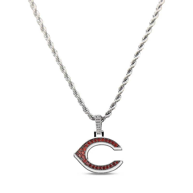 The GLD Shop Cincinnati Reds 14K White Gold Logo Pendant & 20" Rope Chain