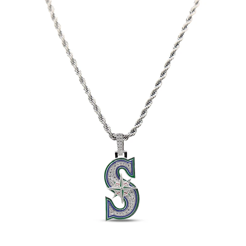 The GLD Shop Seattle Mariners 14K White Gold Logo Pendant & 20" Rope Chain