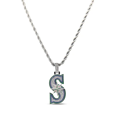 The GLD Shop Seattle Mariners 14K White Gold Logo Pendant & 20" Rope Chain