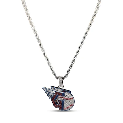 The GLD Shop Cleveland Guardians 14K White Gold Logo Pendant & 20" Rope Chain